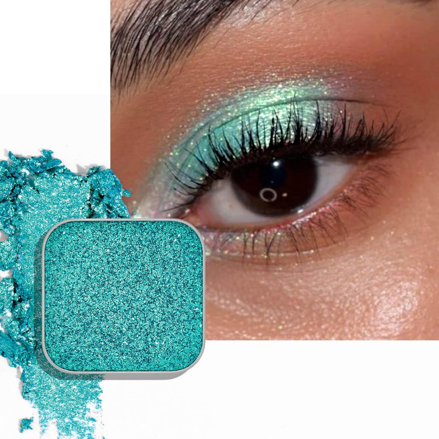Chameleon Single Eyeshadow – Blue-Green Shimmer,Pressed Powder, Square Pan, Fits Magnetic Palettes,High Pigment, Smudge-Proof, Smooth Blend, All-Day Wear (Mermaid Flip)