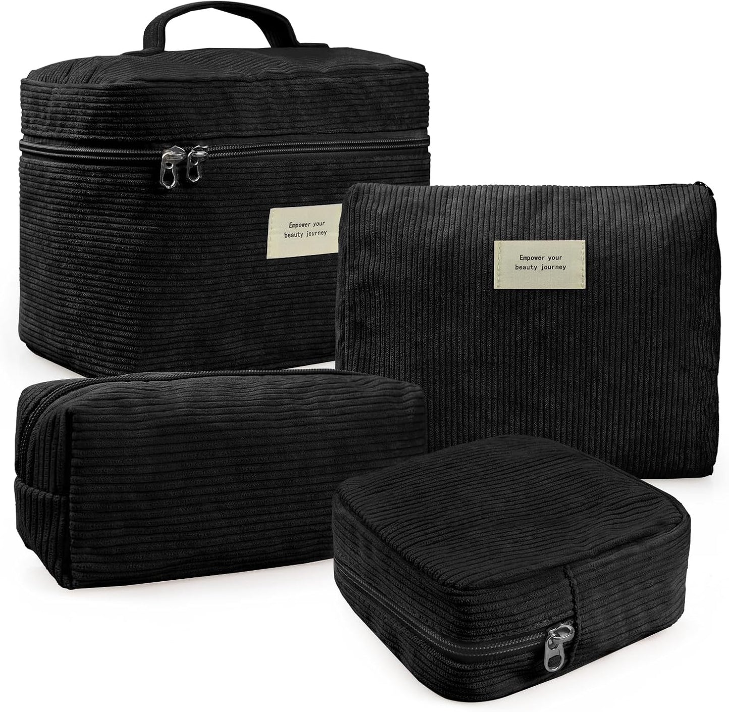 4 Pcs Makeup Bag for Women Corduroy Cosmetic Bag Aesthetic Cute Bags Multi Size Purse Pouch Travel Toiletry Bag Set Makeup Organizer with Zipper (BlackCorduroy)