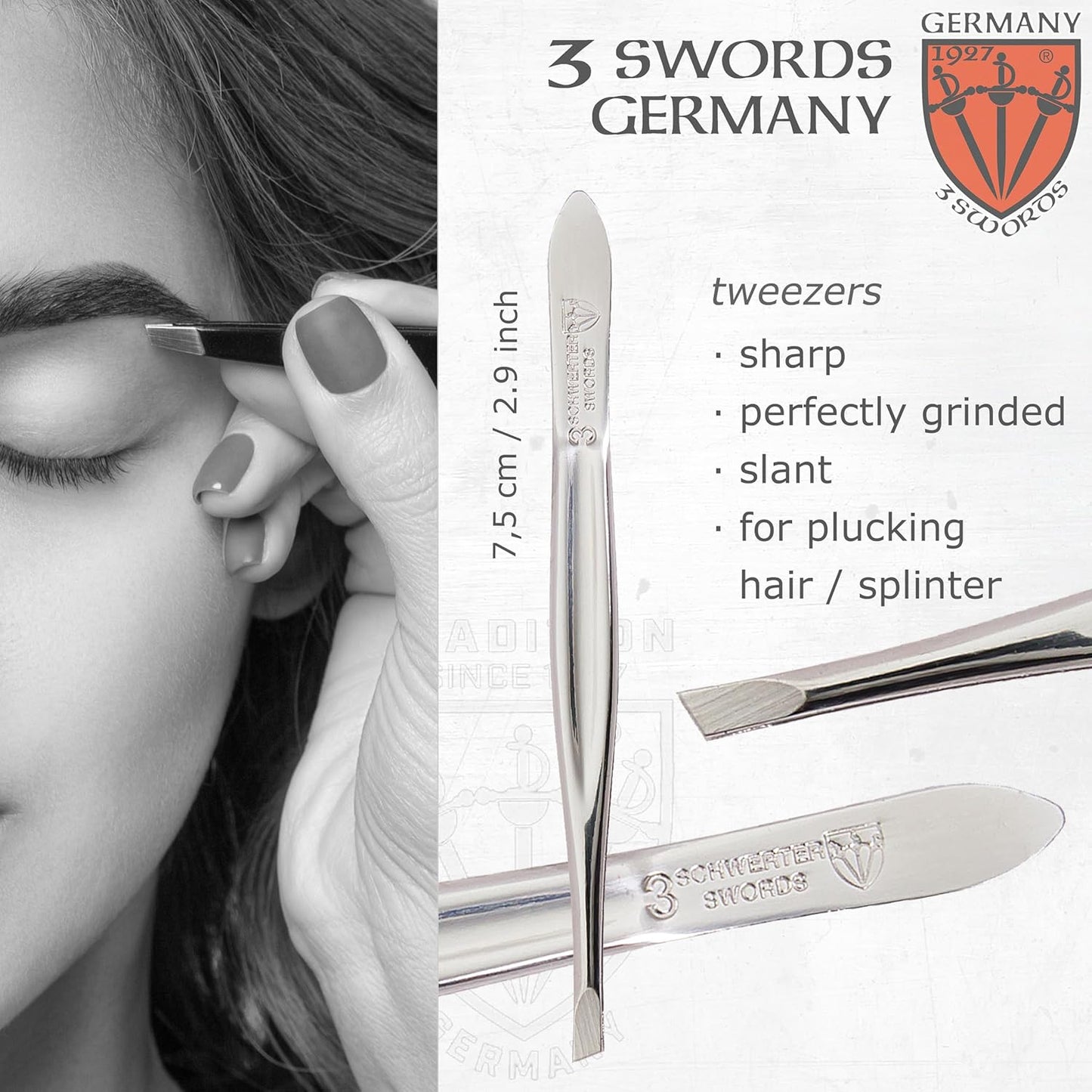 3 Swords Germany - Brand Quality 4 Piece Manicure Pedicure Grooming kit Set for Professional Finger & Toe Nail Care Tweezers File Clipper Brown Synthetic Leather case - Made by 3 Swords