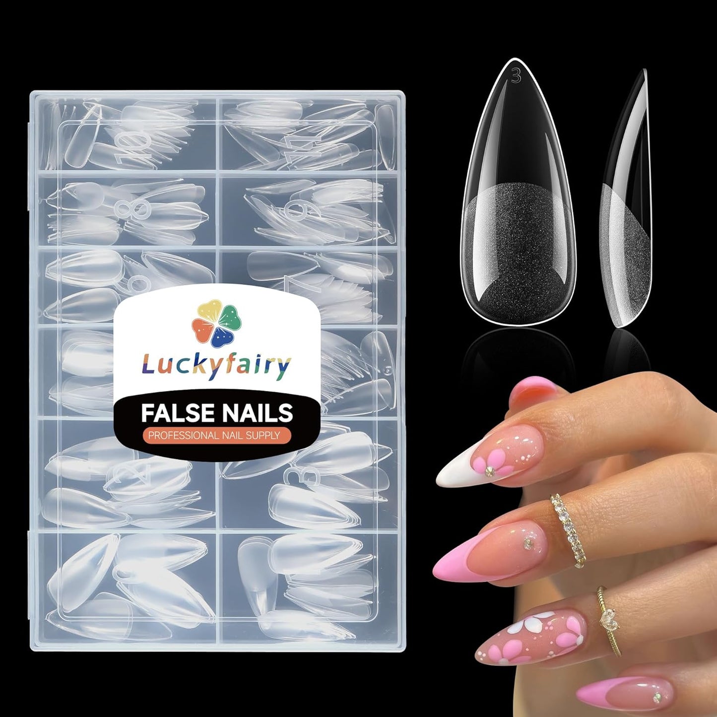 Medium Stiletto Nail Tips: 240 Pcs Full Cover Almond Shape False Nail Acrylic Soft Gel Nails Tips Clear Stiletto Press on Tips Pre-buffed for Nail Art Extension Salon Home DIY 12 Sizes