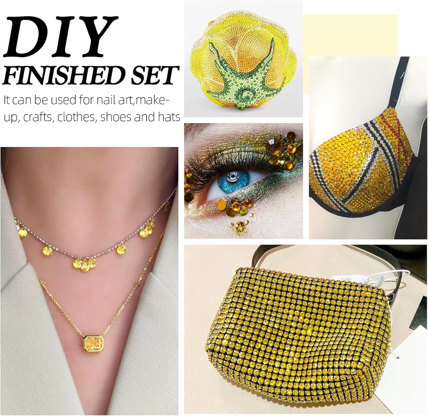 Yellow Flatback Rhinestones, Glass Rhinestones for Nail Art and Craft, Glue Fix, Loose Crystal Gemstones(Yellow, SS12, 2880pcs, 2.9-3.0mm)