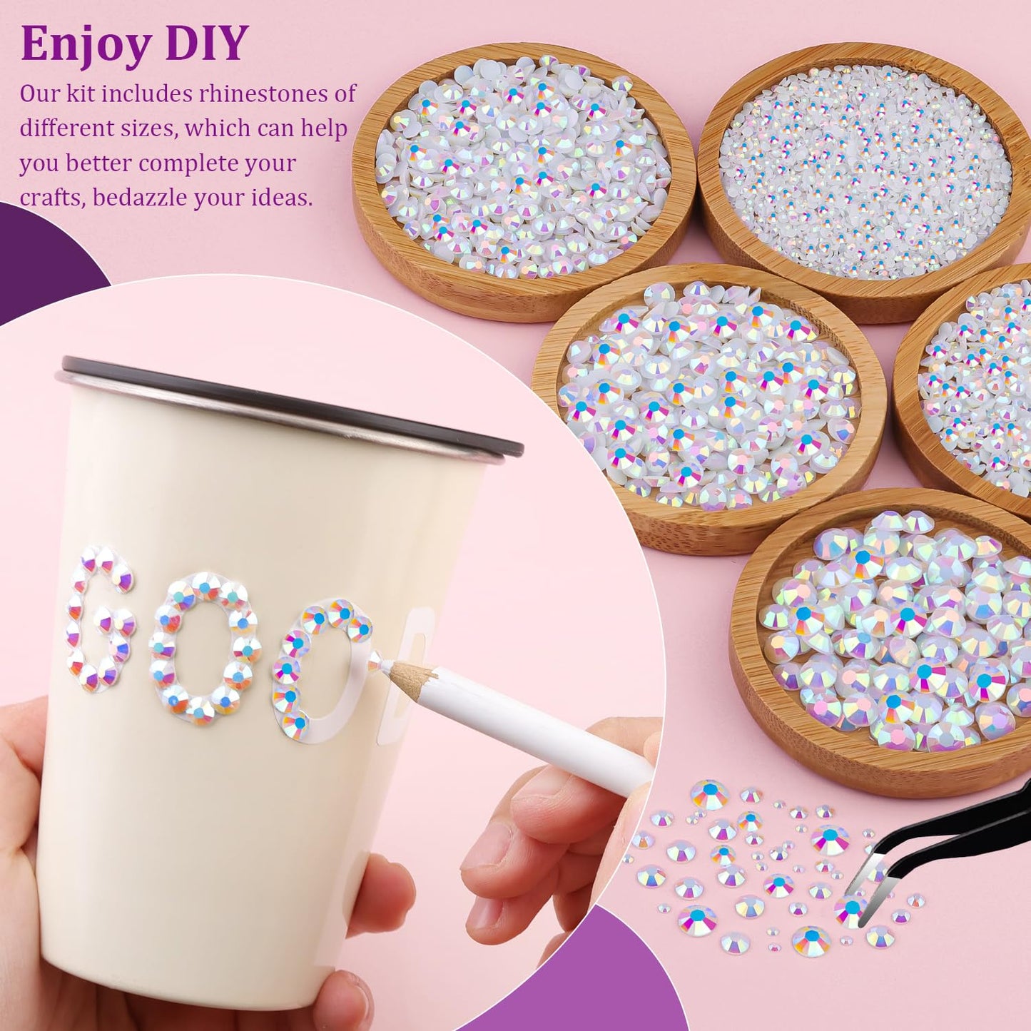 Resin Jelly Rhinestones for Crafting with B7000 Jewelry Glue, 2 Boxes White AB Flatback Crystals with 3Pcs 10ml Glue, Bedazzling Non Hotfix Gems for DIY Tumblers Clothing Shoes Manicure