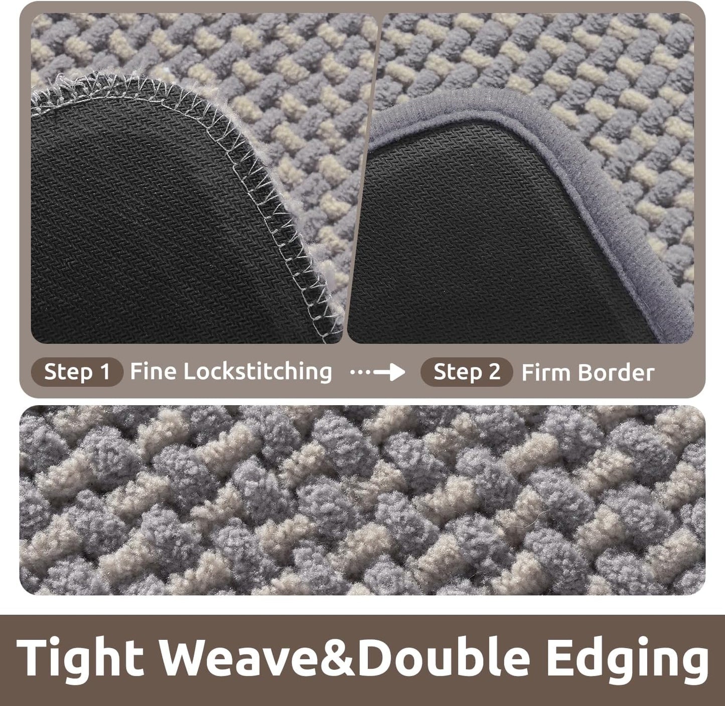 AMOAMI Chenille Bath Mat Super Absorbent Bathroom Mat Quick Dry Bath Mats for Bathroom Rubber Backed Bathroom Rugs Non Slip Washable Fit Under Door, Front of Bathtub, Sink, LIGHTGREY&Beige 20"x32"