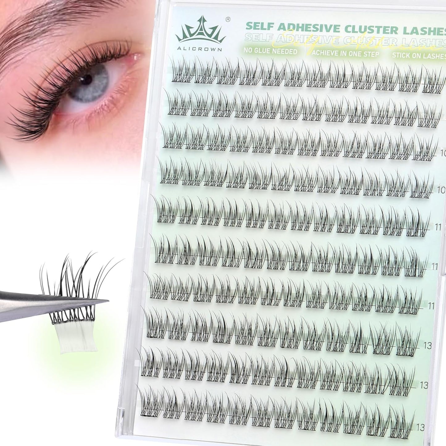 Self Adhesive Lashes Clusters Natural Look No Glue Eyelash Extensions Wispy Pre Glued Self Adhesive Eyelashes Reusable DIY Lash Extensions 120Pcs 9mm 10mm 11mm 13mm