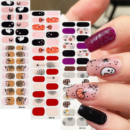 6 Sheets Spider Web Nail Polish Strips Full Wraps Halloween Gel Nail Stickers for Nail Art Self-Adhesive Ghost Spider Black Cat Nail Polish Stickers Pumpkin Bat Gel Nail Strips for Women