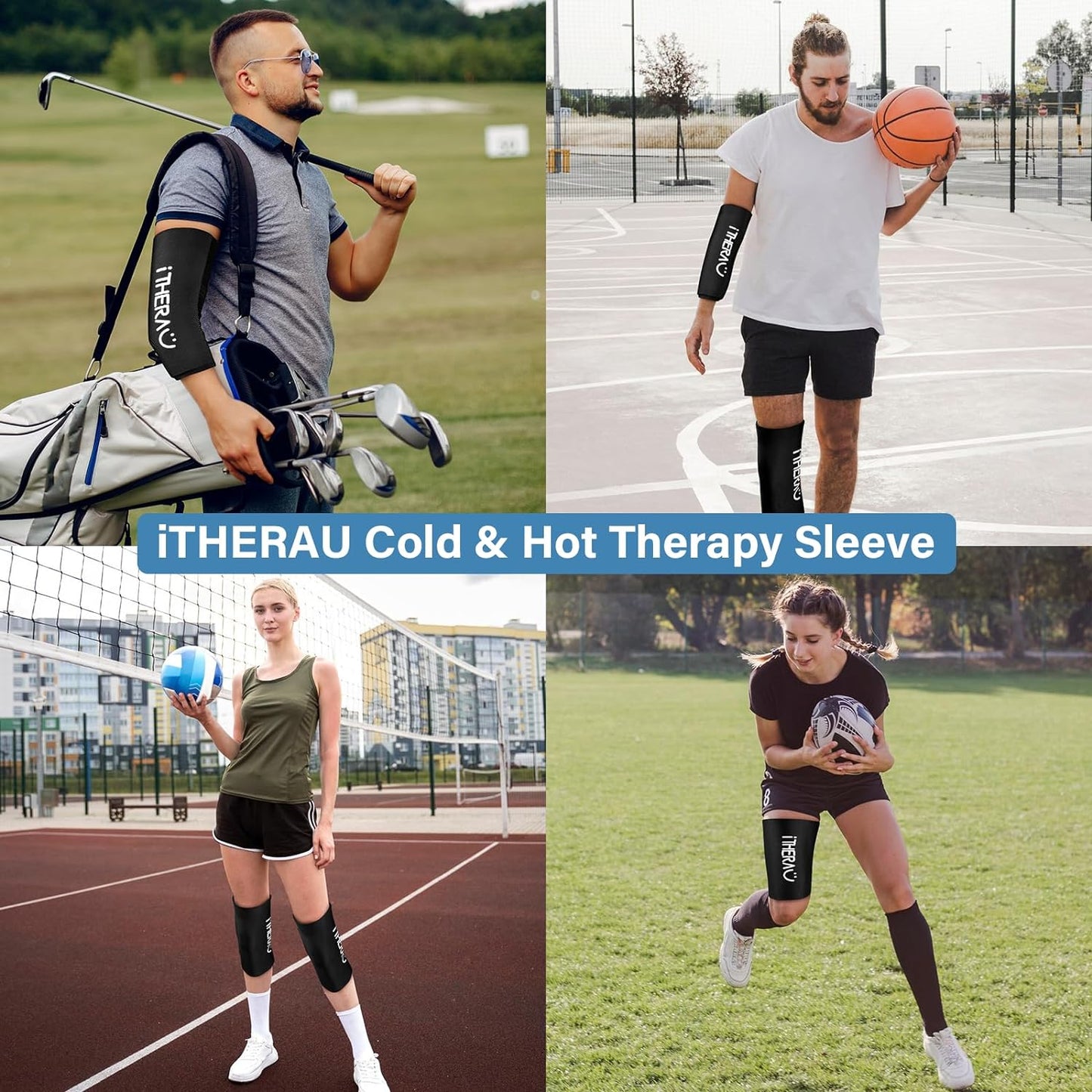 iTHERAU Knee Ice Pack Wrap 2 Pack, Reusable Gel Cold Pack with Cold/Hot Therapy, Cold Compression Sleeve for Elbow, Knee, Calf & Ankle for Pain Relief, Swelling, Surgery, Sports Injuries -Black, M