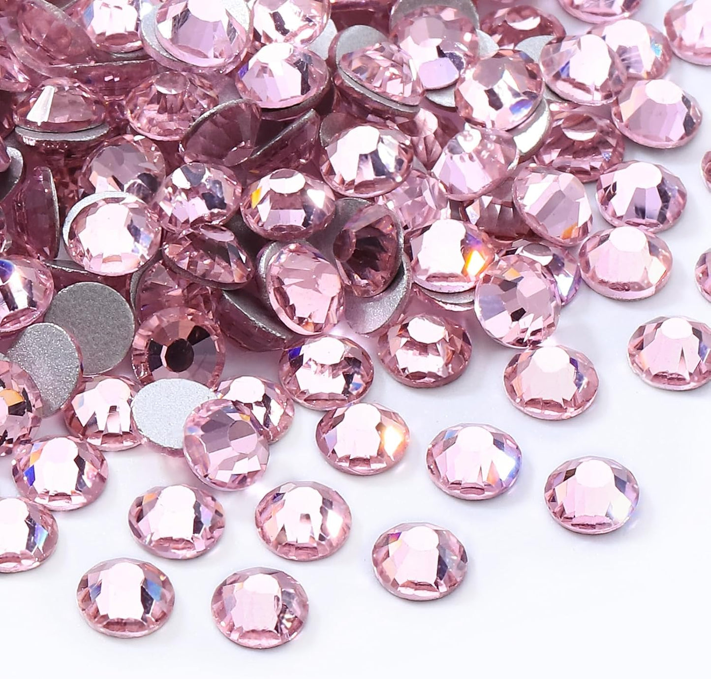 Pink Flatback Rhinestones, Glass Rhinestones for Nail Art and Craft, Glue Fix, Loose Crystal Gemstones(Pink, SS12, 1440pcs, 2.9-3.0mm)