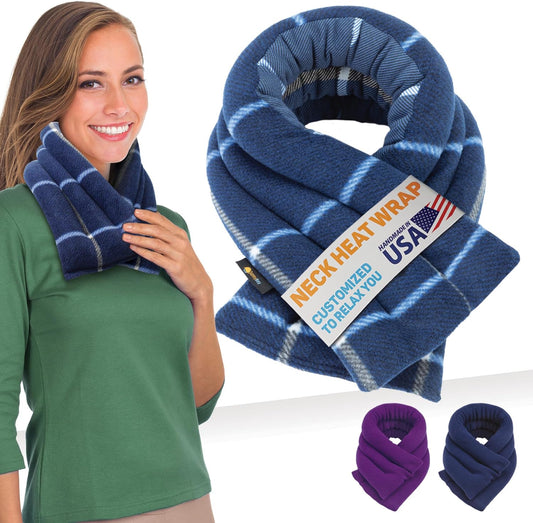 SunnyBay Microwave Heating Pad, Microwavable Heated Neck and Shoulder Wrap for Moist Hot Lightly Weighted with Moldable Flaxseed, Cotton and Fleece Surface, 26x6 Inches, Made in USA, Ocean Blue