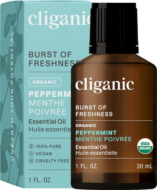 Cliganic Organic Peppermint Essential Oil, 1oz - 100% Pure Natural Undiluted, for Aromatherapy | Non-GMO Verified (Packaging May Vary)