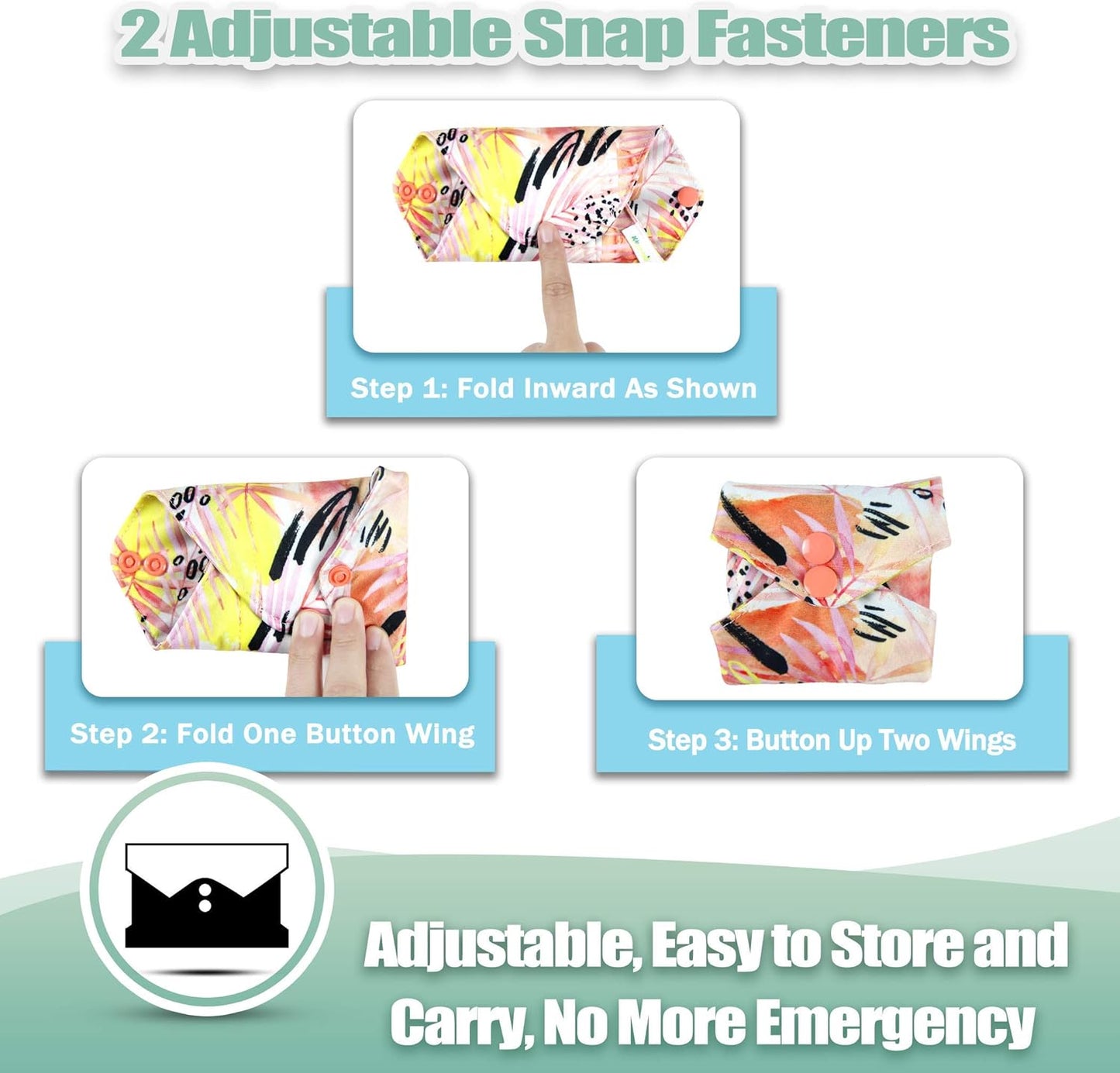 wegreeco Reusable Menstrual Pads - Reusable Sanitary Pads | Reusable Panty Liners | Soft Cloth Menstrual Pads - 6 Pack with 1 Cloth Mini Wet Bag (Large, Leaves