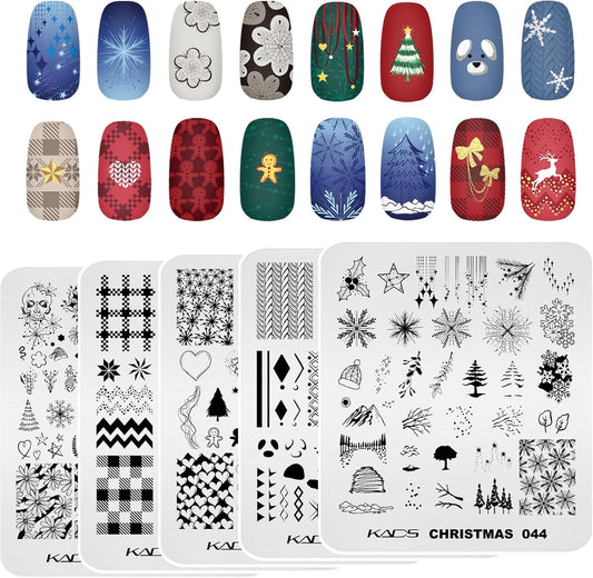 KADS 5Pcs Christmas Nail Stamping Plate Manicure DIY Tool Nail Stencil Santa Snowflake, elk Nail Stamp Template