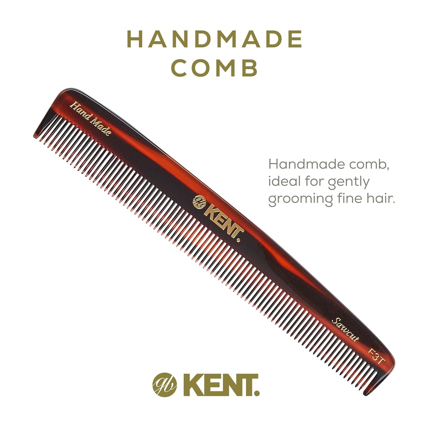 Kent F3T Fine Tooth Comb for Hair Parting, Handmade Combs for Men and Straightening Comb for Women, Dandruff Remover Kent Mens Combs for Fine Hair