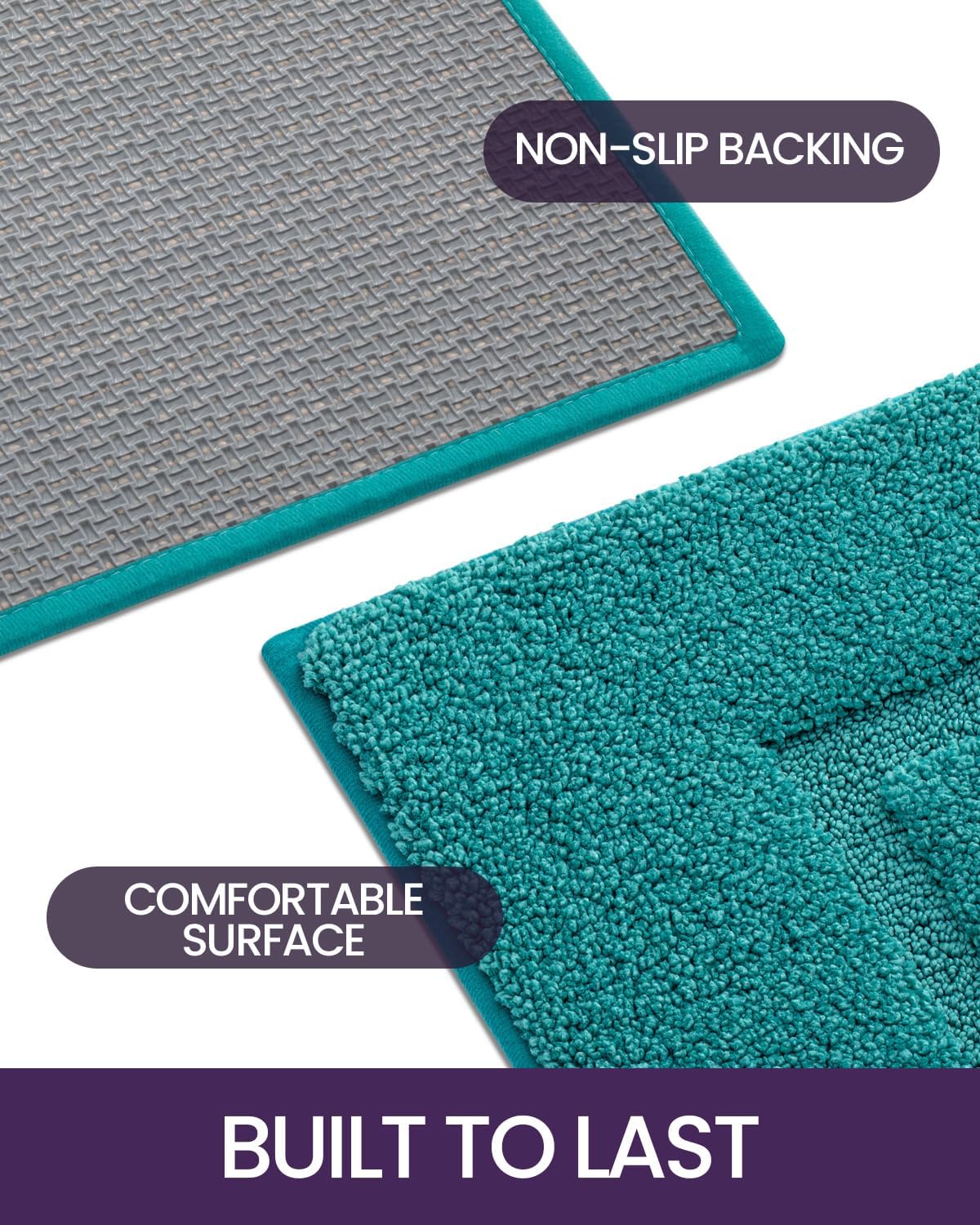 DEXI Bathroom Rugs 43x24, Washable Non Slip Bath Mat for Shower Floor, Absorbent Quick Dry Bathmat with Rubber Backing, Ultra Soft Plush Carpet for Tub, Teal