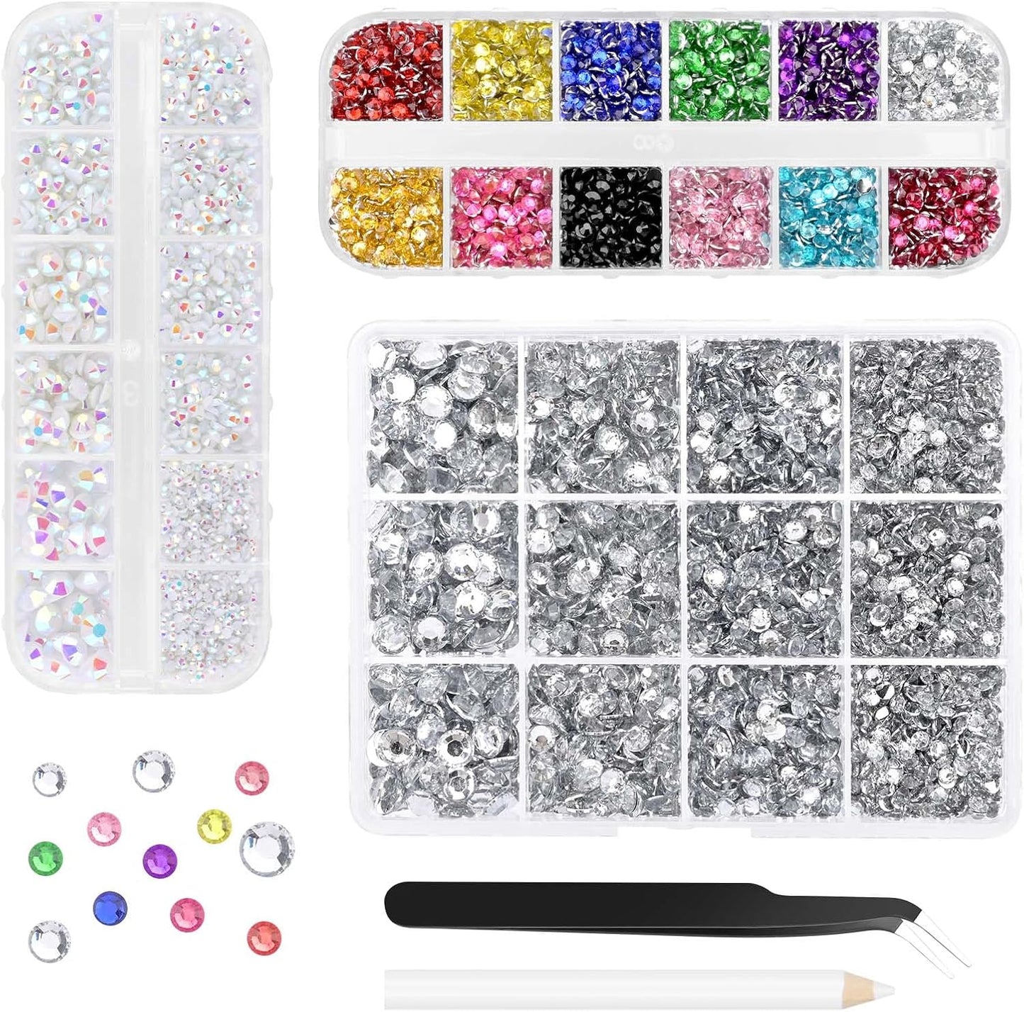 Morcheiong 17000Pcs Resin Rhinestones Transparent Flatback Crystals Diamond Includes Tweezers and Pickup Pen Suitable for Crafting DIY Nail Art Makeup Wedding Dress Clothing Mug