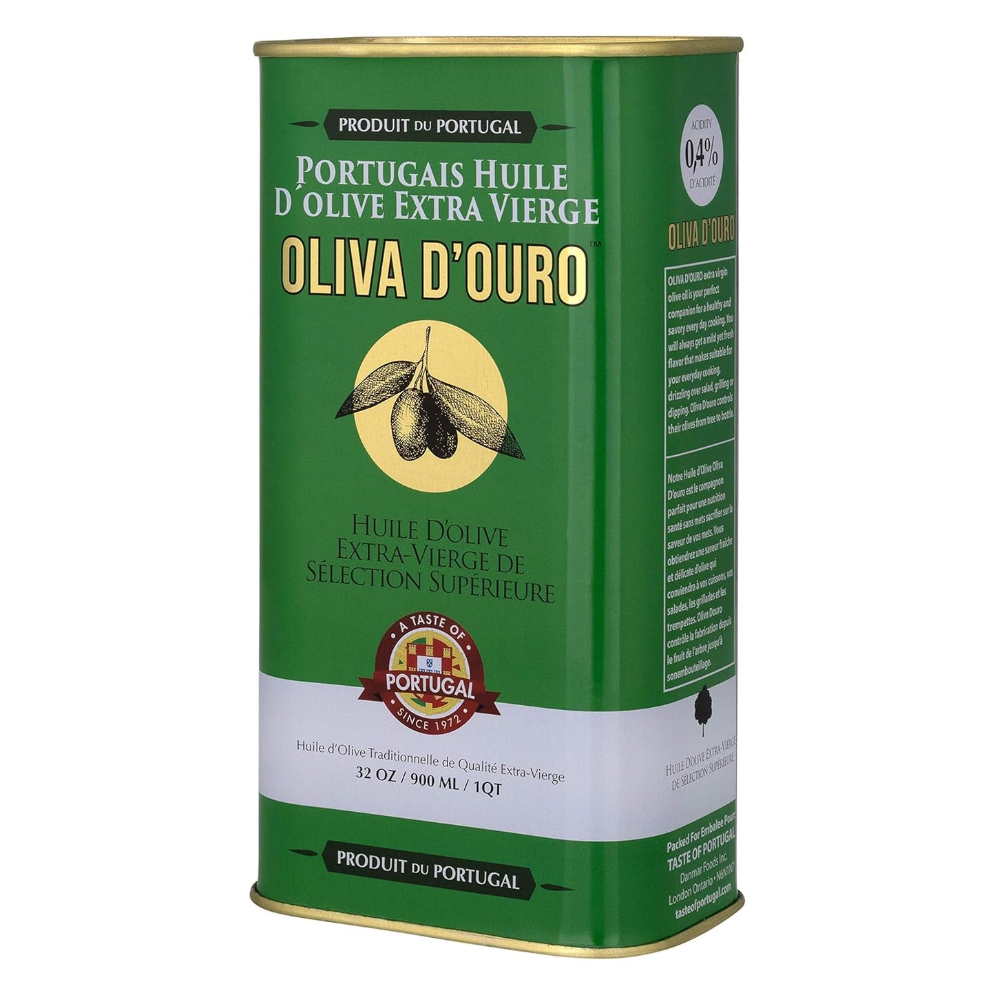 A Taste of Portugal Premium Grade Olive Oil with Low Acidity - 0.4% | Extra Virgin Olive Oil in a Can | Light and Fruity Portuguese Olive Oil | 32 OZ Tin - Full Bodied EVOO