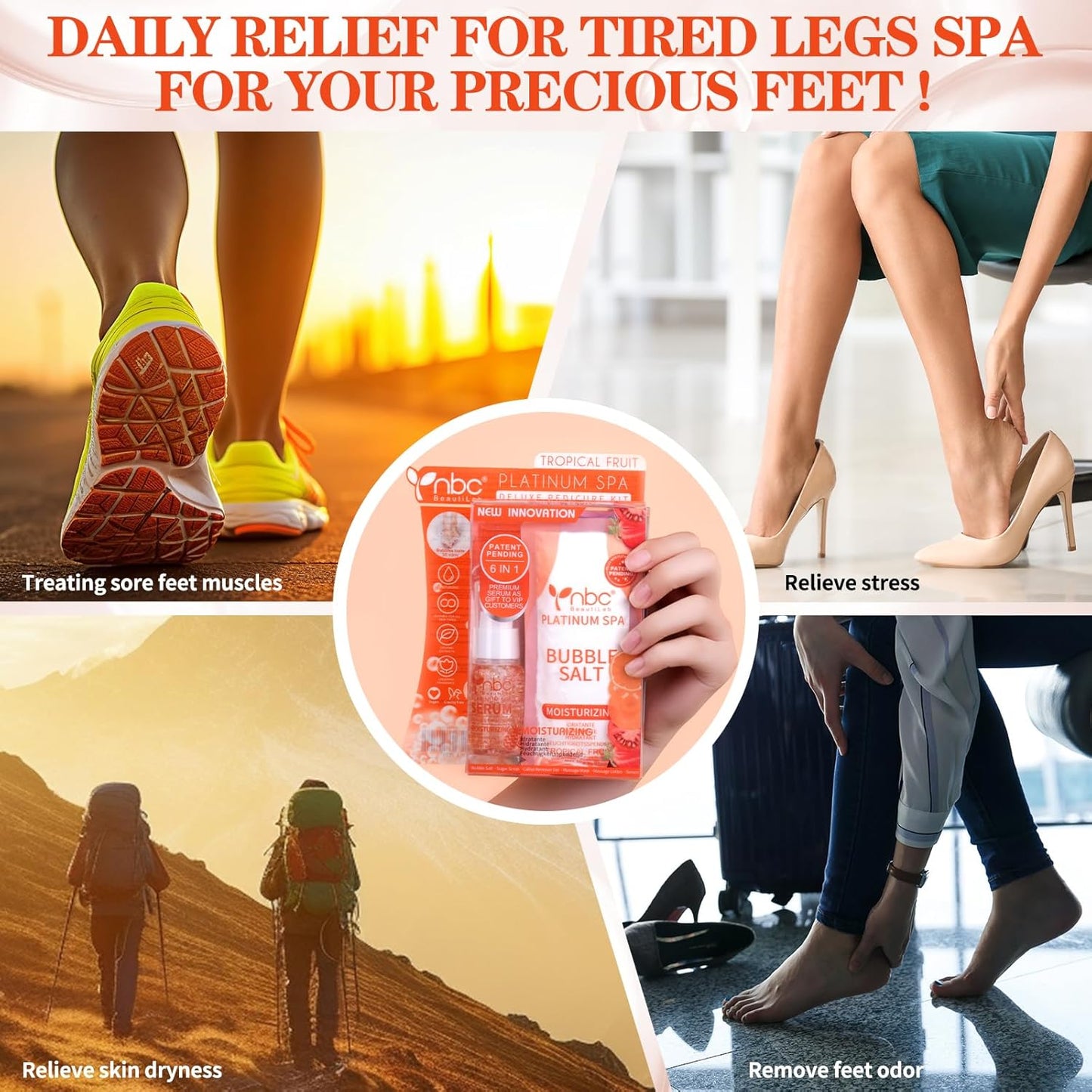 Pedicure Foot Soak Set - Upgraded 6 in 1 Foot Spa, Foot Bath Spa, Pedicure Kit, Foot Soak for Tired & Dry Cracked Feet, Athletes Feet, Bad Odor, Softens Calluses (Tropical fruit)