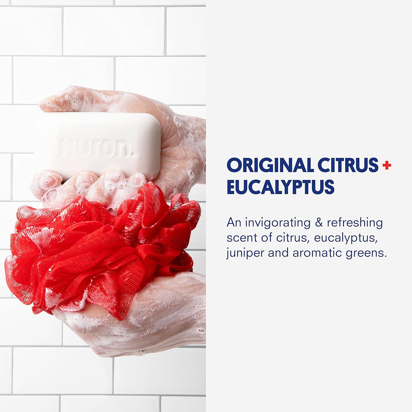 Huron Bar Soap - Citrus + Eucalyptus, 3 Pack - Triple-Milled for Long-Lasting Use - Moisturizing with Shea Butter & Coconut Oil - Crisp Scent of Citrus, Eucalyptus, Mint & Greens