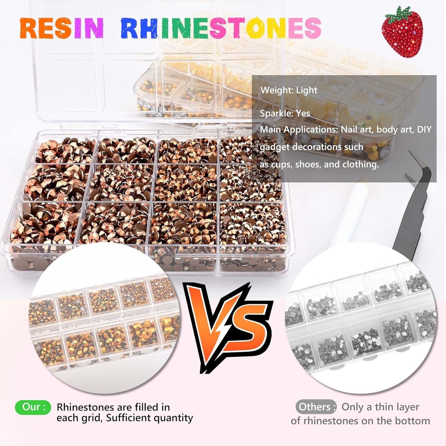 Morcheiong 17000Pcs Resin Rhinestones Gold Flatback Crystals Diamond Includes Tweezers and Pickup Pen Suitable for Crafting DIY Nail Art Makeup Wedding Dress Clothing Mug