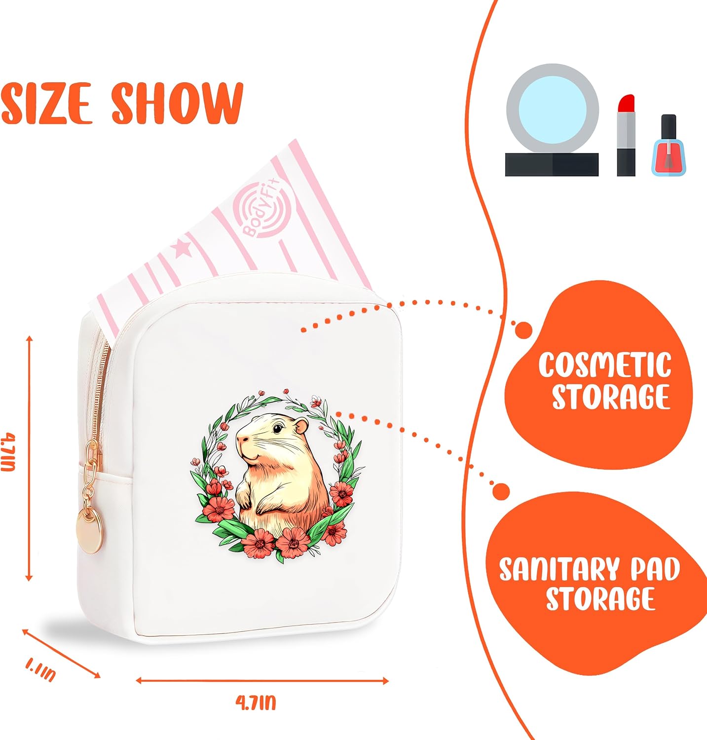 Capybara Mini Makeup Bag, Capybara Gift For Women Girls, Cute Portable Zipper Pouch Cosmetic Bag For Teen Girls Kids, Small Storage Bag For Sanitary Pad, Period napkin bag!