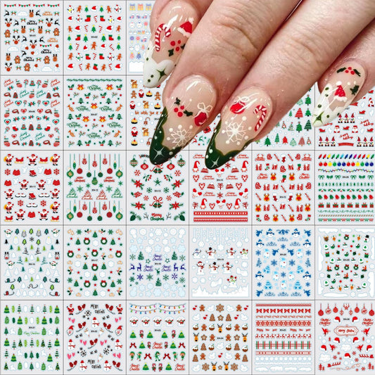 30 Sheets Christmas Nail Stickers 3D Self Adhesive Red Santa Claus Nail Decal for Nail Art Green Christmas Tree Nail Art Stickers Christmas Nail Art Supplies for Women Girls DIY Manicure Decorations