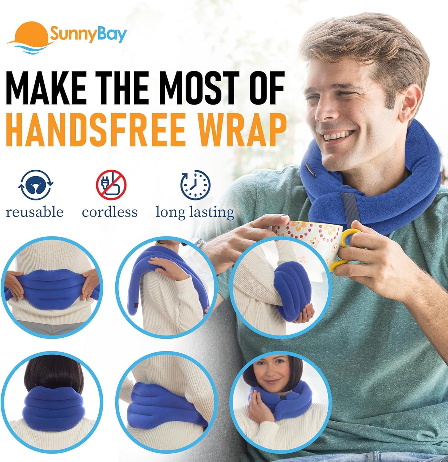 SunnyBay Microwave Heating Pad, Microwavable Heated Neck and Shoulder Wrap, Hands-Free Weighted Moist Hot or Cool Pack, Soft Fleece Cover and Flaxseed Filling, 26 Inch Length, SkyBlue