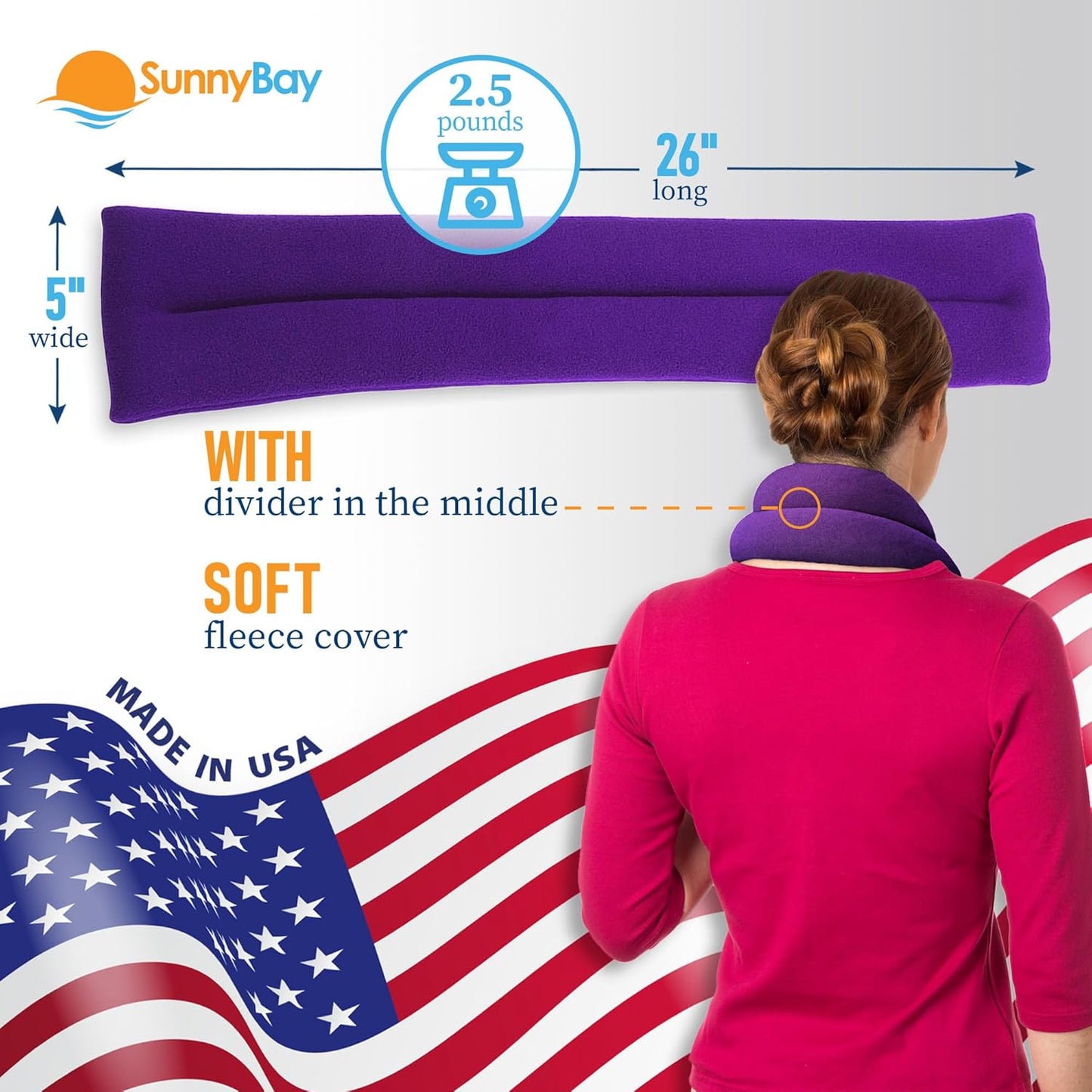 SunnyBay Microwave Heating Pad for Neck and Shoulders, Versatile Bean Bag Moist Heating Pad, Microwavable Neck Wrap, Weighted Hot or Cold Therapy, Made in USA (Purple)