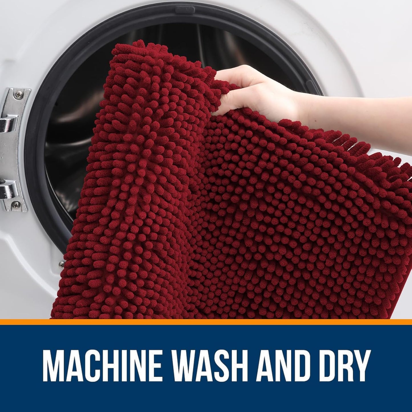 OLANLY Bathroom Rugs 47x17, Extra Soft Absorbent Chenille Bath Rugs, Rubber Backing Quick Dry, Machine Washable Bath Mats for Bathroom Floor, Tub and Shower, Home Decor Accessories, Red