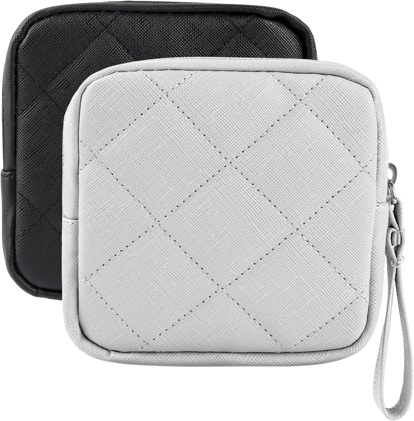 2 Pcs Sanitary Napkin Storage Bag,Period Bag, Period Pouch,Feminine Menstrual Pad Tampon Organizer,Portable Sanitary Pads Pouches First Period Kit for Teen Girls Women Ladies(Black&Grey)