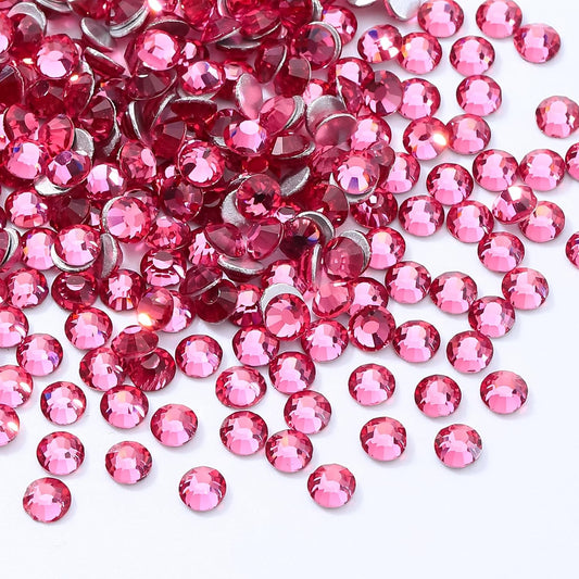 Rose Flatback Rhinestones, Glass Rhinestones for Nail Art and Craft, Glue Fix, Loose Crystal Gemstones(Rose, SS10, 1440pcs, 2.7-2.8mm)