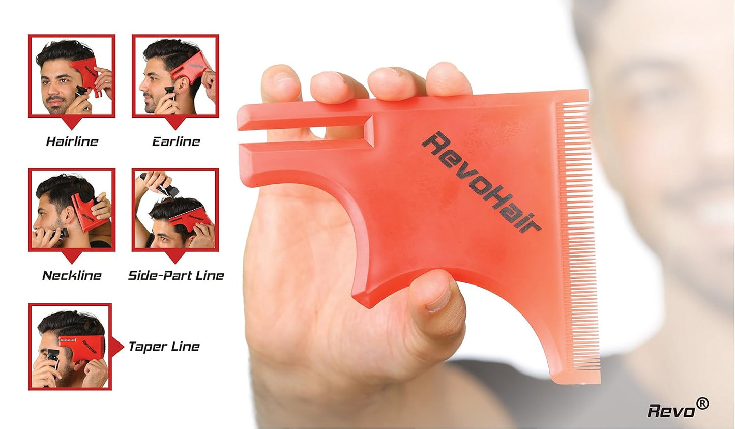 Revo Haircut Kit - Beard, Hair, Goatee, and Neckline Shaving Template Guide - Perfect Hairline Lineup and Beard Shaping Tool - Hair Cutting and Grooming Kit - Barber Supplies