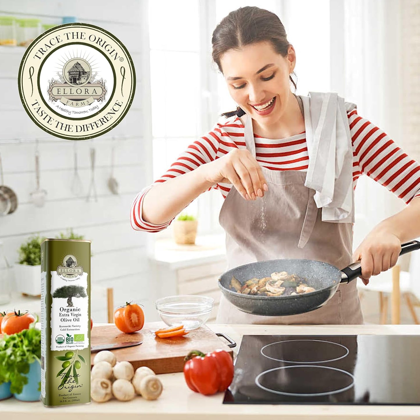 Ellora Farms, Extra Virgin Olive Oil, Organic Cold Press, Traceable Single Origin Olive Oil, Kosher, 17 oz. tin