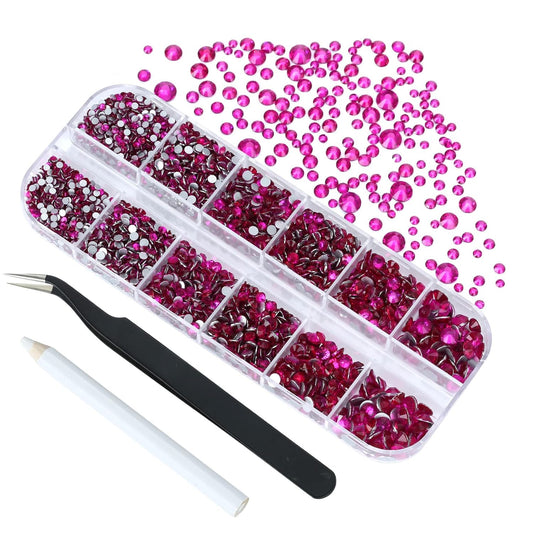 4240Pcs Peach Flatback Rhinestones 6 Sizes Crystal Diamonds for Nail Art Crafts Clothes Shoes with Tweezers and Picking Pen