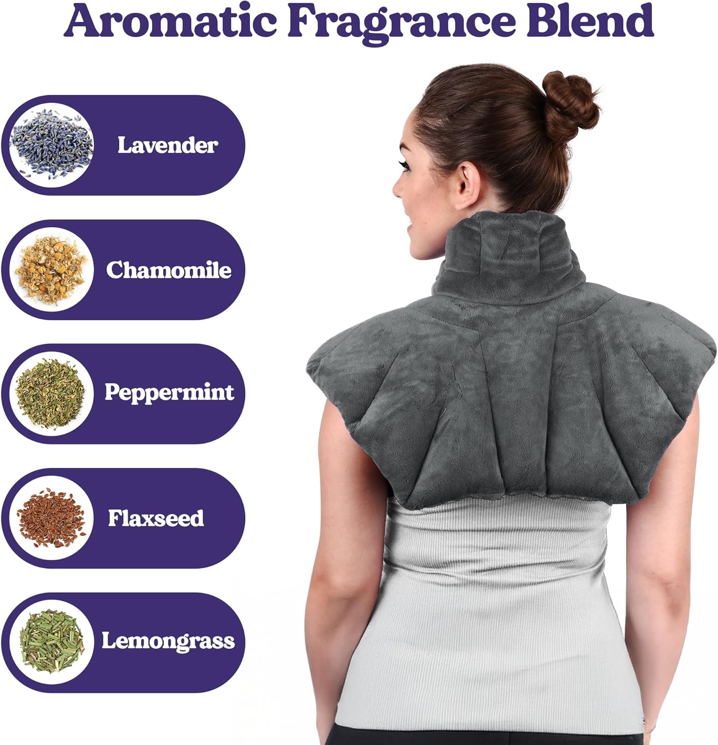 Microwavable Heating Pad for Neck, Shoulders, and Back by Joy & Grace | 5 Lb Weighted Neck & Shoulder Wrap | Moist Heat Therapy Pack for Relaxation and Comfort | Soft Micro-Mink Cover | Scented Gray