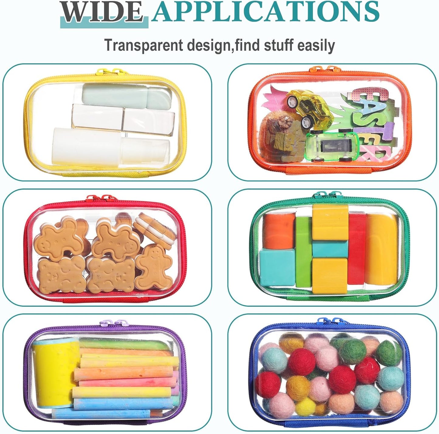 Sanwuta 6 Pcs Clear Hard Zipper Case Pencil Pouches Hard Plastic Zipper Pouches Makeup Bag Transparent Cases for Snacks Plastic Storage Organizer Box for Travel