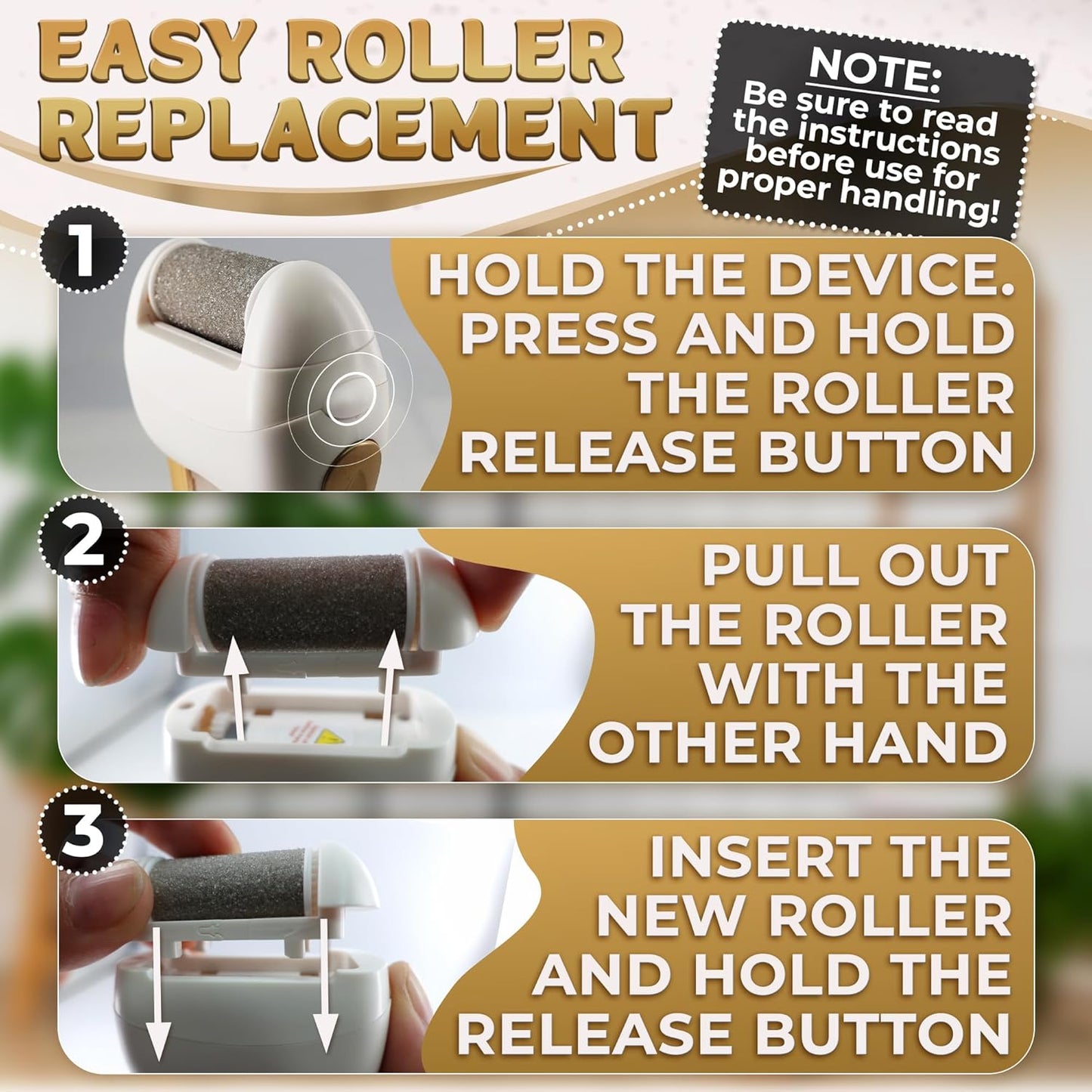 Electric Callus Remover for Feet – 5W Electric Foot Filer, 90-Min Runtime Foot Sander with Fast 2H Charge & 3 Replacement Rollers – Hard Skin Remover for Feet with Ergonomic Handle for Easy Grip