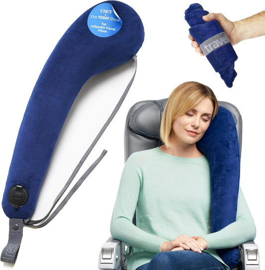 TRAVELREST All-in-One Neck & Body Pillow - Advanced Support and Comfort Design, Travel Essentials, Memory Foam, Inflatable, Airplane & Car Seat, Sleeping on Long Flight & Trips, Travel Pillow - Blue
