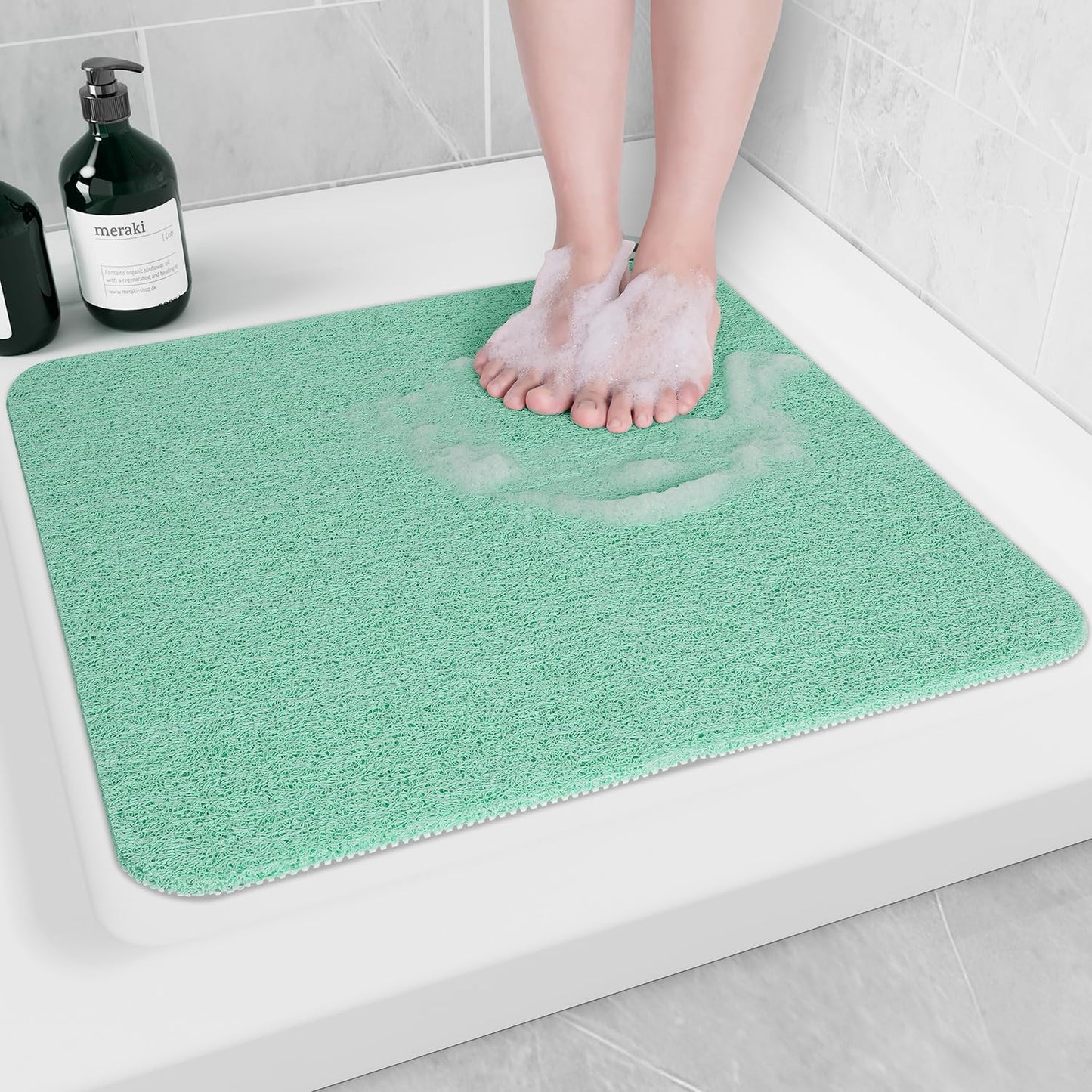 Non-Slip Bathtub Mat, Anti Slip Shower Mat, Fast Drying Bathtub Mats, Foot Scrubber Mat, Anti Slip Mat for Tub, Floor, Bathroom, Kitchen, Home, Hotel (Light Green 24"×24")