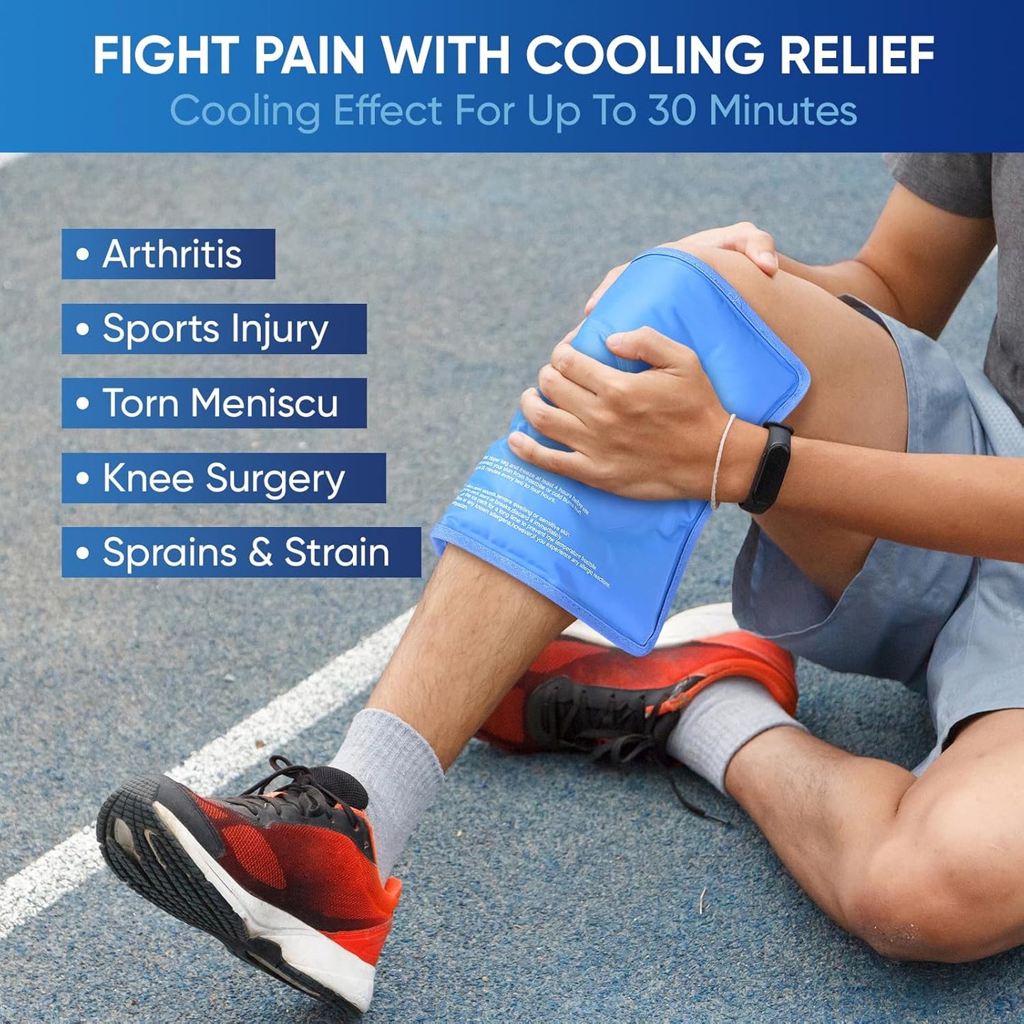 APEXUP Gel Ice Packs for Injuries Reusable, Flexible Double Sided Cold Packs for Injuries, Ice Pack for Knee, Shoulder, Back, Hip, Leg, Arm (Blue, L, 1PK)