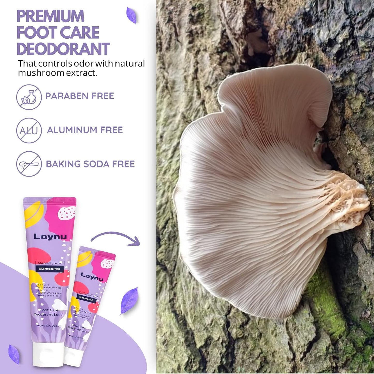 Foot Cream for Long-Lasting Odor Control (Neutralizes Odor at the Source) (Hydrates Dry, Cracked Feet) with Natural Mushroom Extract