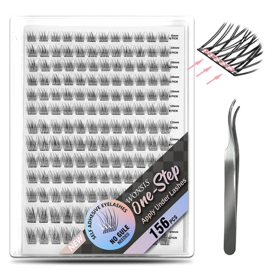 Self Adhesive Eyelashes, 156 Pcs Self Adhesive Eyelash Clusters, No Glue Needed, Invisible Strip Tape - Longer Lasting, No Sticky Residue Pre Glued Eyelashes (Natural-Mixed)…