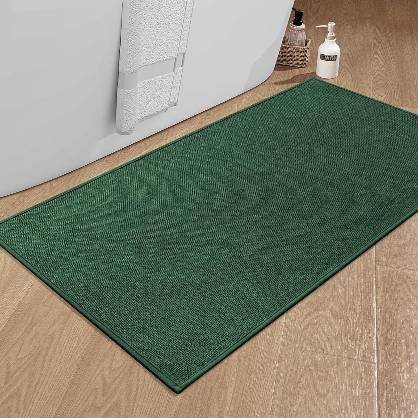 chakme Bathroom Rugs Mat 47x25, Ultra Thin Non Slip Bath Mat Large Quick Dry Absorbent Bath Mat for Bathroom Floor, (Green, 47"x25")