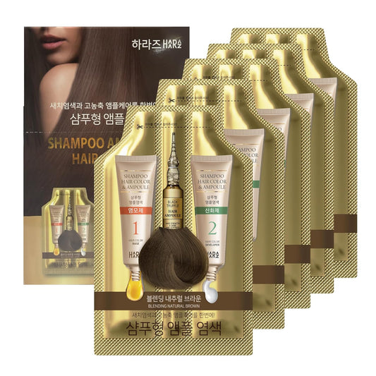 Instant Permanent Hair Color Dye Shampoo Ampoule - Paraben-Free, 5-Minute Easy and Fast Coloring, Keratin & Collagen, Made in Korea (Natural Brown)