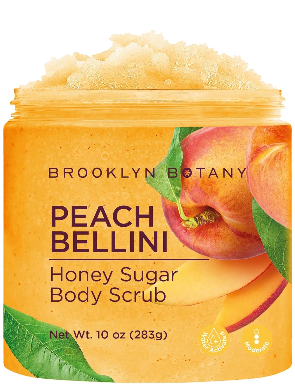 Brooklyn Botany Peach Bellini Honey Sugar Scrub for Body 10 oz – Deeply Hydrating and Gently Exfoliating Body Scrub for Women and Men – Moisturizing and Nourishing the Skin
