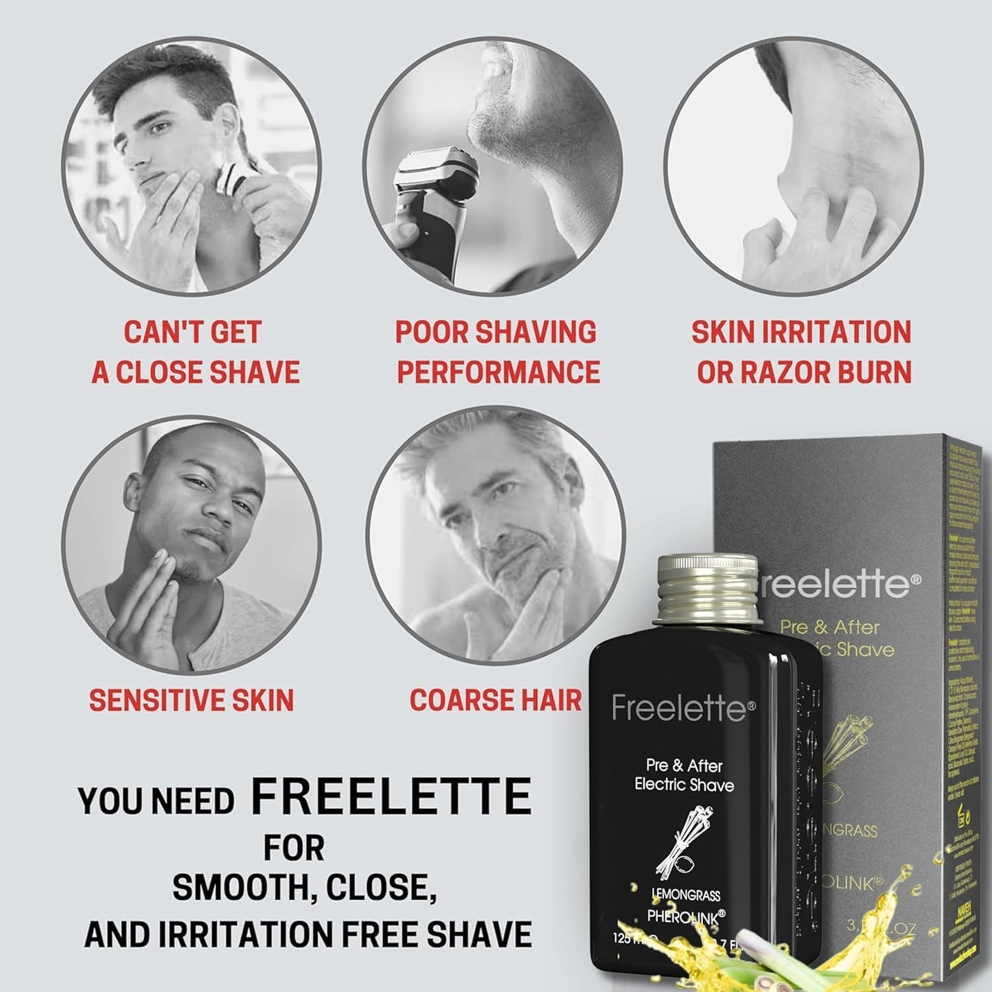 Pre Electric Shave After Shave Lotion Cream - Best For Close Shave - Smooth Irritation-Free Shaving - Shooting and Mousturising Formula Balm. Pherolink 3.76 Ounce (Pack of 1), LEMONGRASS