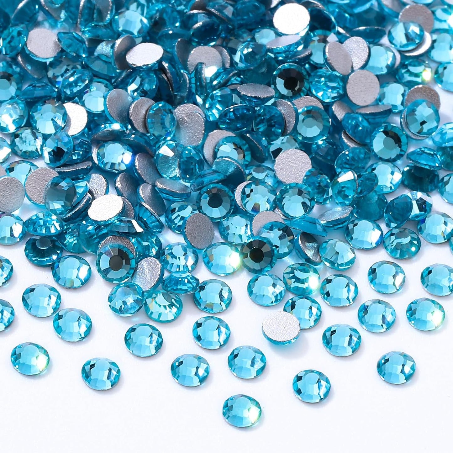 Aquamarine Flatback Rhinestones, Glass Rhinestones for Nail Art and Craft, Glue Fix, Loose Crystal Gemstones(Aquamarine, SS10, 2880pcs, 2.7-2.8mm)