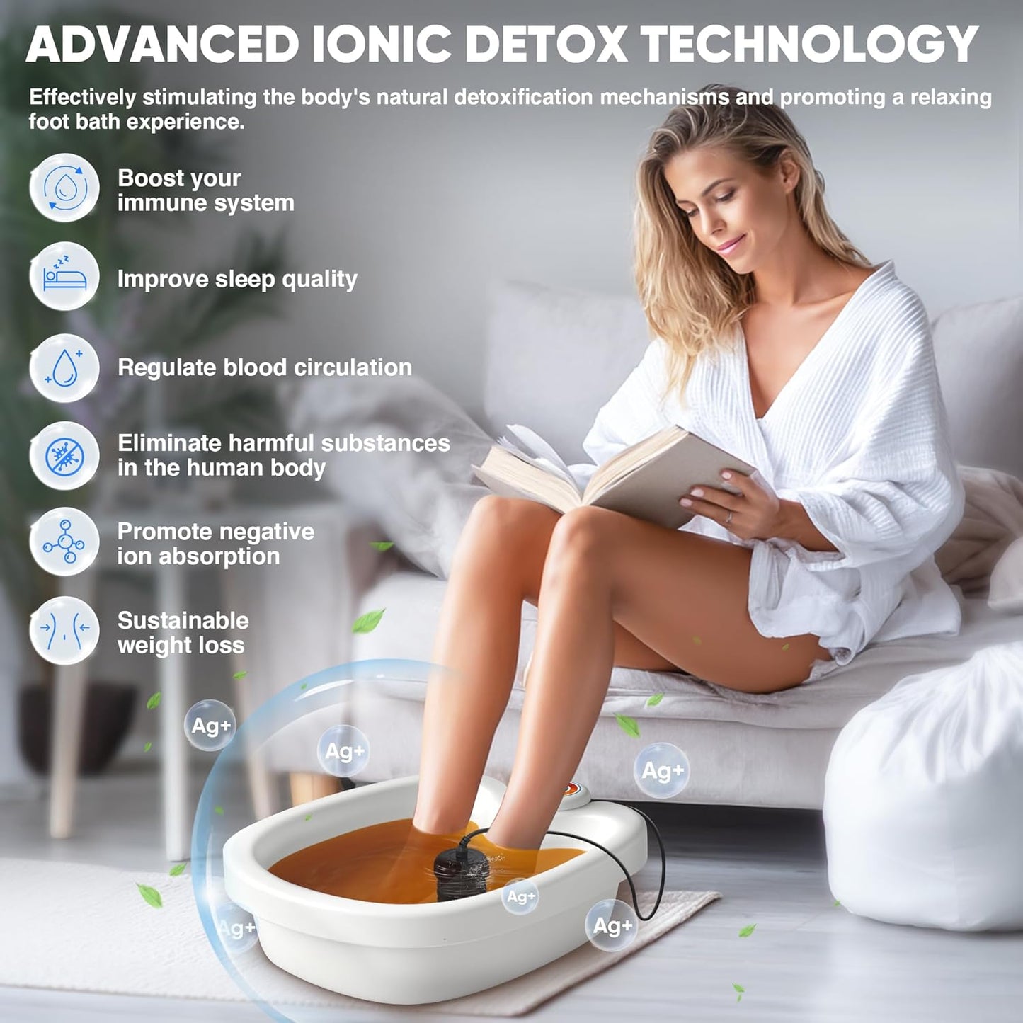 Ionic Foot Bath Detox Machine, Premium Ion Foot Spa for Home Use, Includes 3 Sea Salts (Original/Rose/Lavender), Basin, 2 Ion Arrays & Accessories, Perfect for Parents/Seniors/Partner/Self