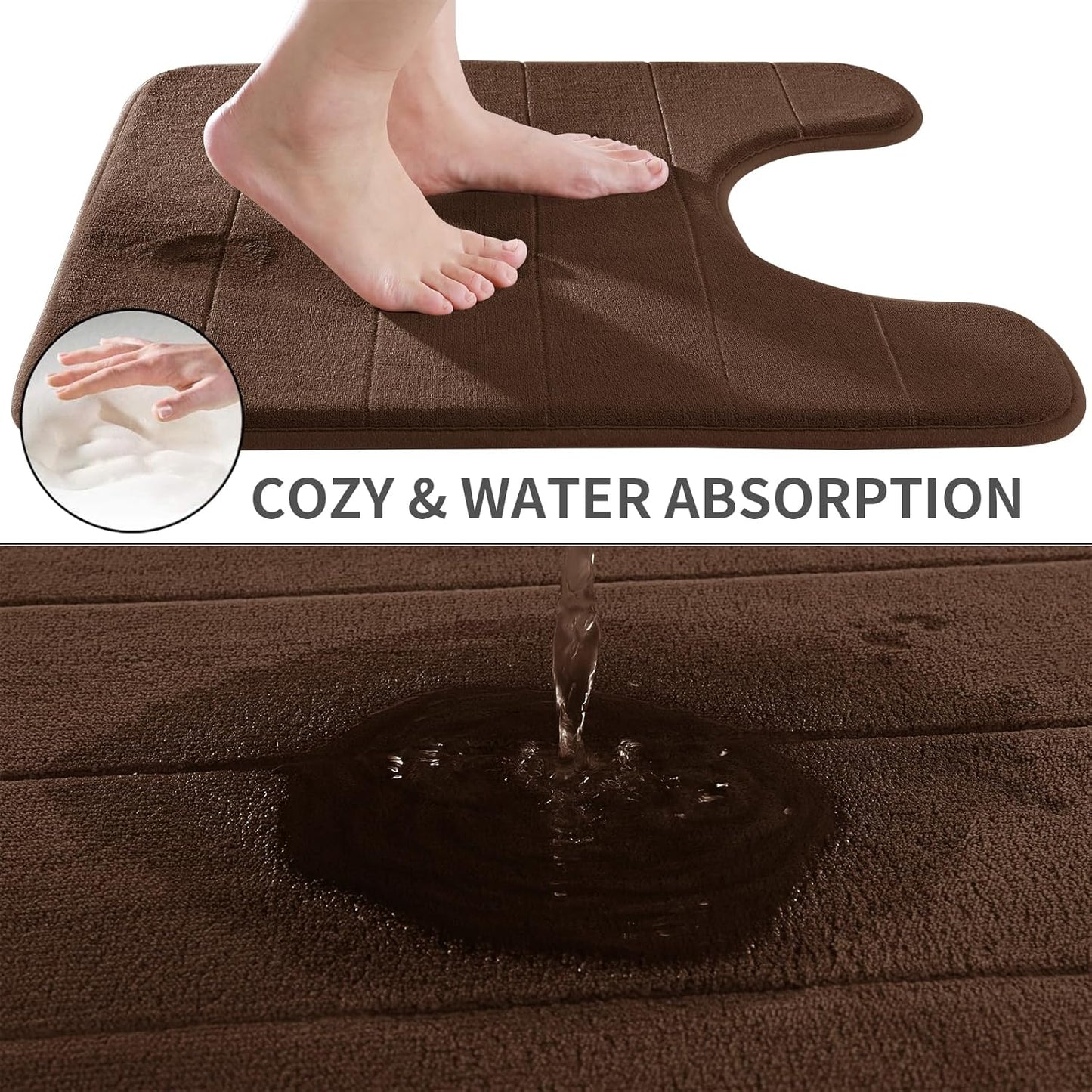 Yimobra Memory Foam Toilet Bath Mat U-Shaped, Soft and Comfortable, Super Water Absorbent, Non-Slip, Machine Wash and Easy to Dry for Bathroom Commode Contour Rug, 24 X 20 Inches, Brown