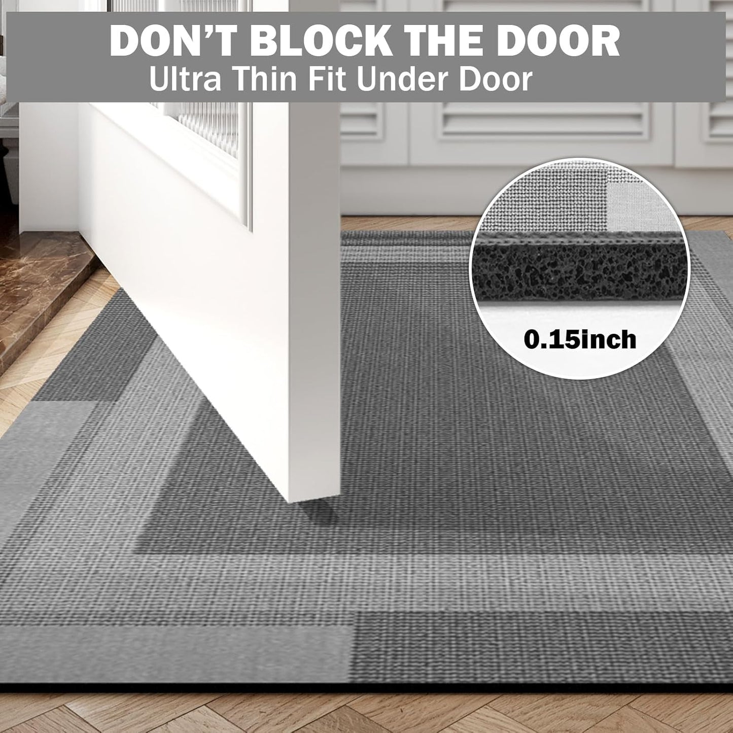 Non Slip Bath Mat, Rubber Backing Ultra Thin Bathroom Rugs Fit Under Door Quick Dry Super Absorbent Washable Bath Rug Shower Mat for Bathroom Floor Bathtub Sink, Easy Care Dark Grey 24"x 35"