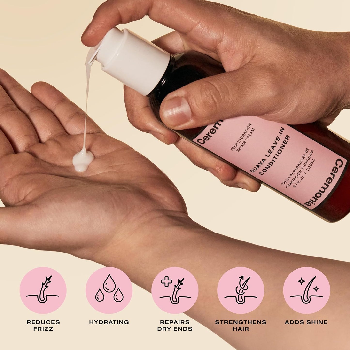 Ceremonia Guava Leave-In Conditioner Deep Hydration Repair Cream with Tamarind and Avocado, 6.7 Fl Oz | 200 mL