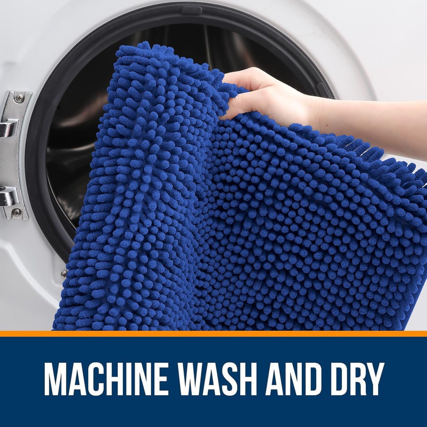 OLANLY Bathroom Rugs 47x24, Extra Soft Absorbent Chenille Bath Rugs, Rubber Backing Quick Dry, Machine Washable Bath Mats for Bathroom Floor, Tub and Shower, Home Decor Accessories, Royal Blue